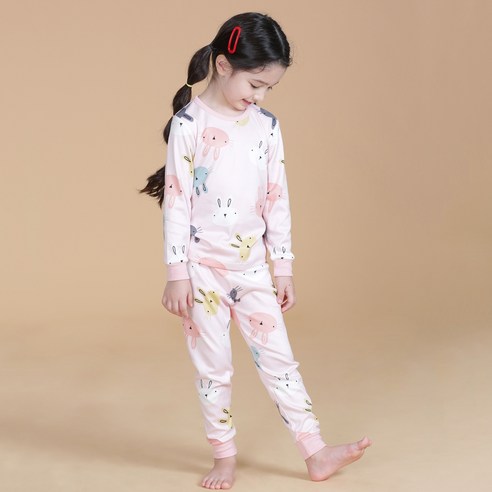 보누맘 아동용 킹토끼 폴리후라이스 발열 실내복 상하세트