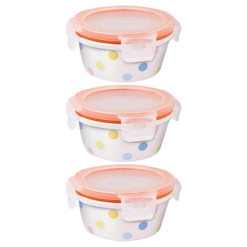 투데코 도자기 이유식 보관용기 120 ml, 도트, 3개, 120ml
