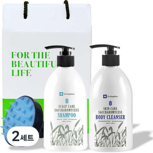 닥터홉킨스 맥주 효모 샴푸 500ml + 바디클렌져 500ml + 두피 폼 브러쉬 선물세트, 2세트