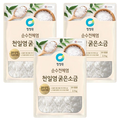 청정원 순수천혜염 천일염 굵은소금, 2.5kg, 3개