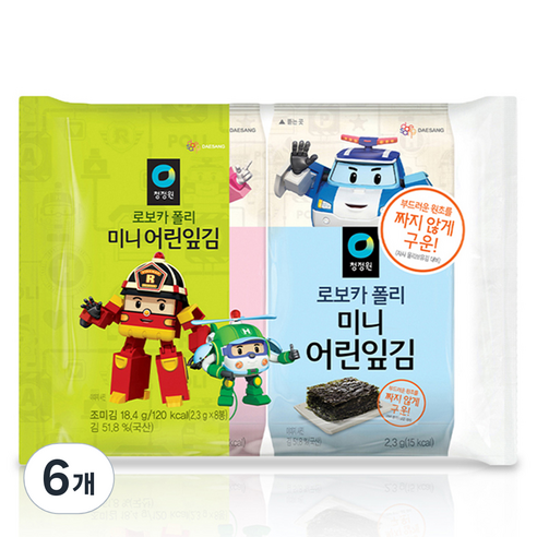 대상 청정원 로보카폴리 미니 어린잎김 8p, 18.4g, 6개
