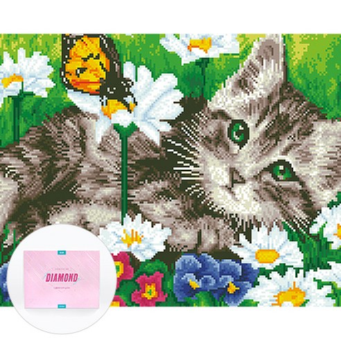 디클레어 액자 캔버스형 보석십자수 DIY 키트 40 x 50 cm, 1세트, 들판위의 고양이