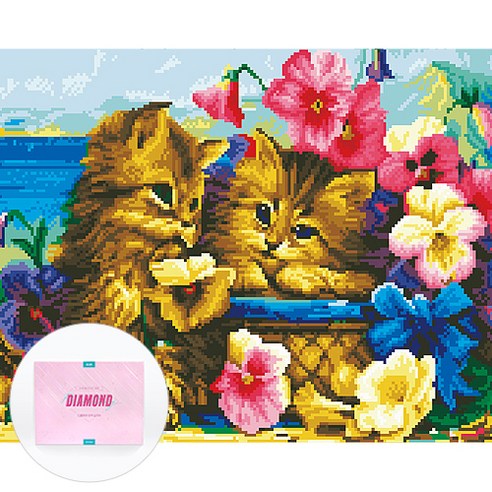 디클레어 액자 캔버스형 보석십자수 DIY 키트 40 x 50 cm, 1세트, 아기 고양이 2