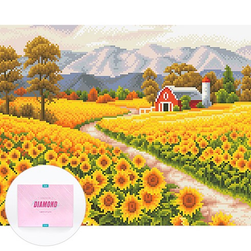 디클레어 액자 캔버스형 보석십자수 DIY 키트 40 x 50 cm, 해바라기 들판 1, 1세트
