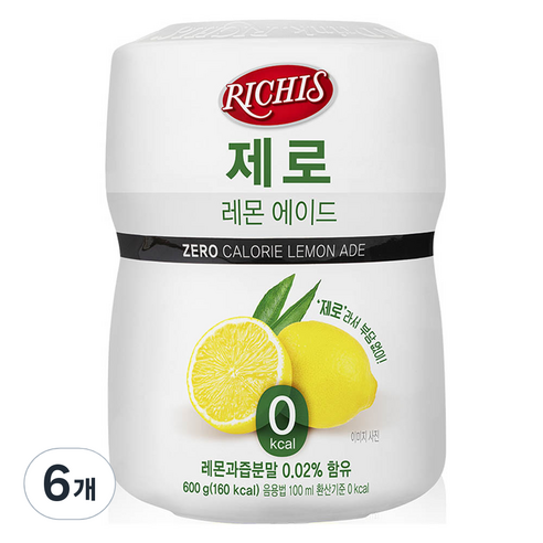 리치스 제로 레몬 에이드분말, 600g, 1개입, 6개