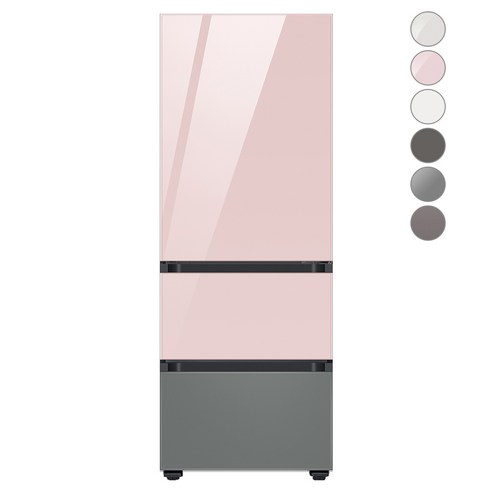 [색상선택형] 삼성전자 비스포크 김치플러스 냉장고 방문설치, 글램 핑크, RQ33A74C2AP, 글램 핑크 + 브라우니 실버