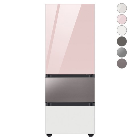 [색상선택형] 삼성전자 비스포크 김치플러스 냉장고 방문설치, 글램 핑크 + 브라우니 실버 + 글램 화이트, RQ33A74A1AP