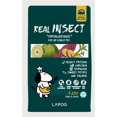 알러지예방, 피부건강, 균형잡힌 영양, 체중관리, 소화율, 고품질 원료, 안전한 제조 공정을 갖춘 라포그 강아지 전연령 리얼인섹트 웨이트밸런스 건식사료