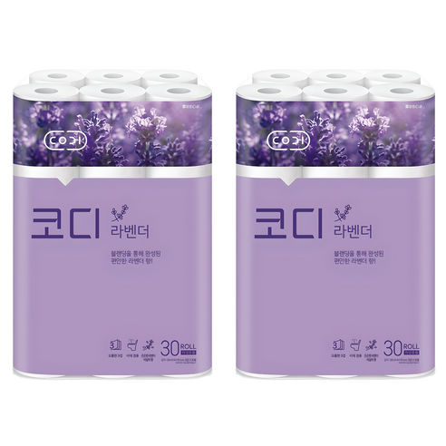 코디 3겹 라벤더 롤화장지, 30m, 30개입, 2개