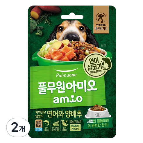 풀무원아미오 전연령 강아지 자연담은 영양식 습식사료, 연어+양배추, 50g, 2개