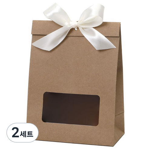 인디케이 리본 엣지 창 상자 10p + 리본 10p 세트, 크라프트, 2세트