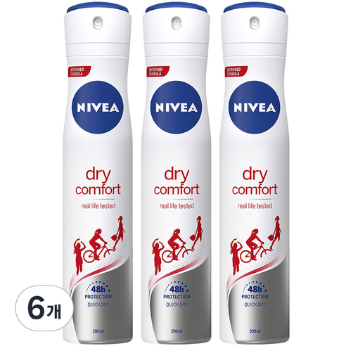 니베아 드라이 콤포트 데오드란트, 200ml, 6개