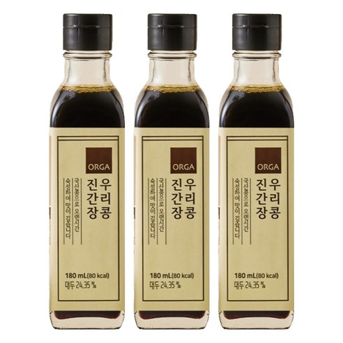 올가홀푸드 우리콩 진간장, 180ml, 3개