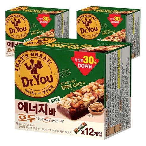 닥터유 에너지바 호두 컴팩트, 408g, 3개