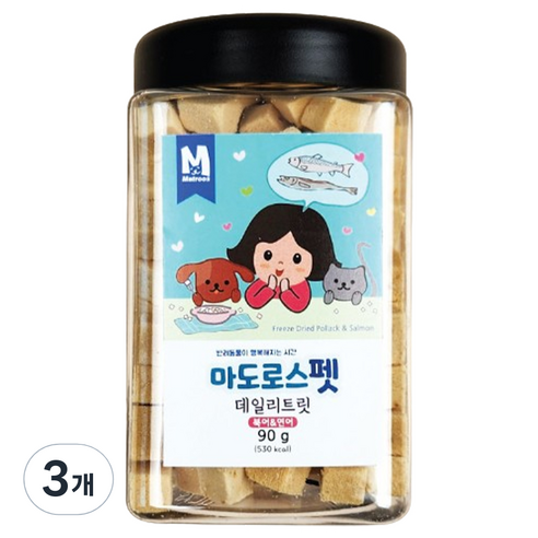 마도로스펫 강아지 데일리트릿 북어 & 연어, 혼합맛(북어/연어), 90g, 3개