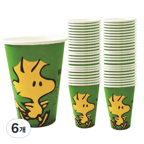 PEANUTS 컬러종이컵 390ml 그린(우드스탁), 6개