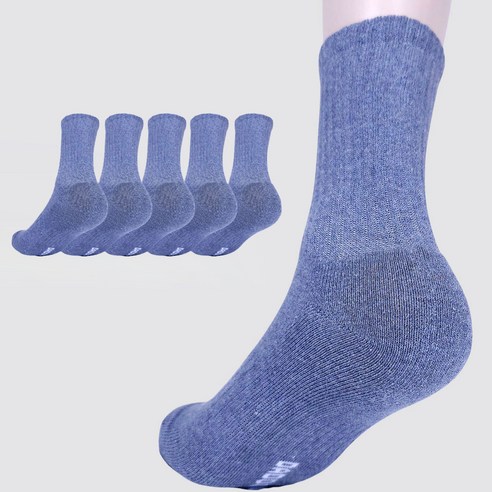 다두리 남성용 이중 쿠션 장목 스포츠양말, 남성 그레이, 5세트