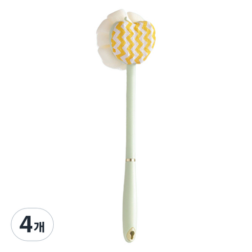 째째마켓 양면 긴손잡이 목욕브러쉬 샤워볼 + 때밀이 HDT-1, 그린, 4개, 1개입