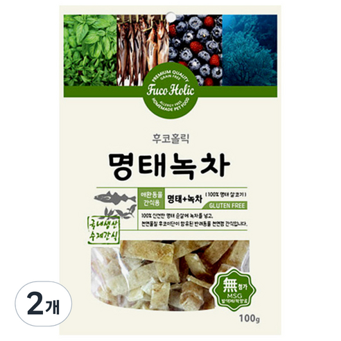 후코홀릭 강아지 수제간식 100g, 명태 + 녹차 혼합맛, 2개