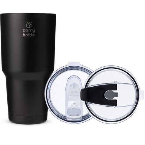 캐리보틀 몬스터 텀블러 + 플립 빨대 뚜껑 세트, 블랙, 900ml