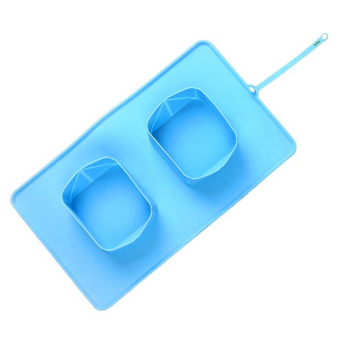 앤티스 반려동물 마이펫 휴대용 실리콘 식기 앤 매트, 블루, 1개