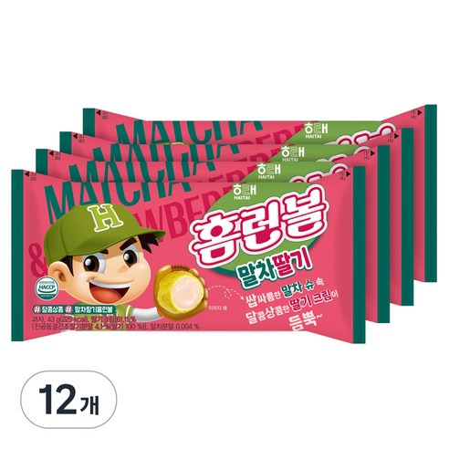 해태제과 홈런볼 말차딸기 스낵, 43g, 12개