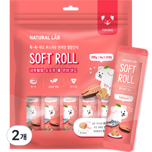 내츄럴랩 소프트 롤 강아지 간식, 연어, 200g, 2개