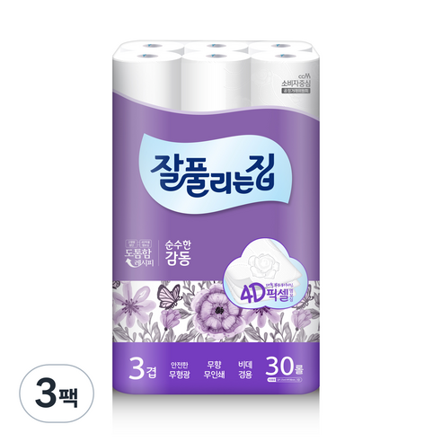 잘풀리는집 순수한 감동 화장지 25m, 30롤, 3팩