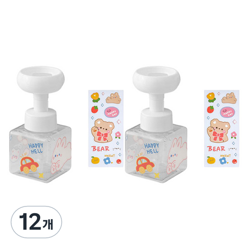 더자카 플라워 거품 핸드워시 디스펜서 250ml + 스티커, 투명(디스펜서), 랜덤발송(스티커), 12개