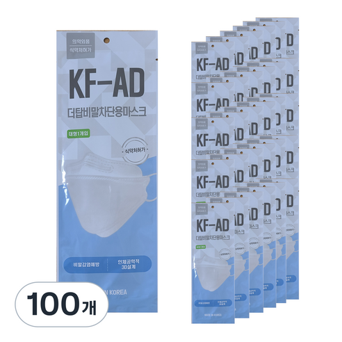 더탑 비말차단용 마스크 화이트 대형 KF-AD, 1개입, 100개