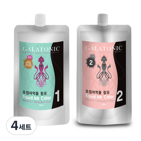 갈라토닉 스퀴드 잉크칼라 새치염색 1제 500ml + 2제 500ml, 6N밝은갈색, 4세트