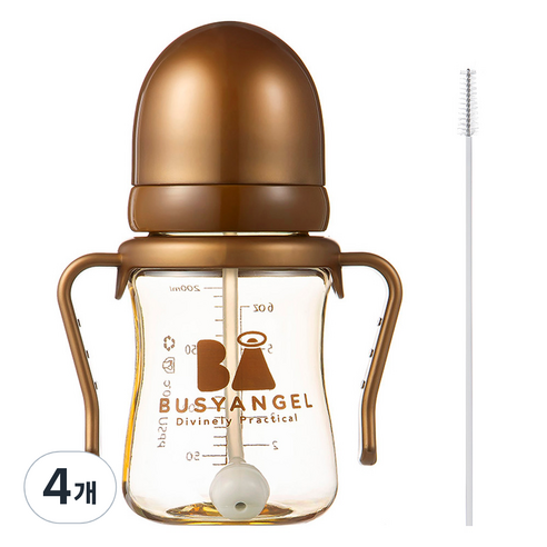 비지엔젤 PPSU 빨대컵 200ml, 브라운, 4개
