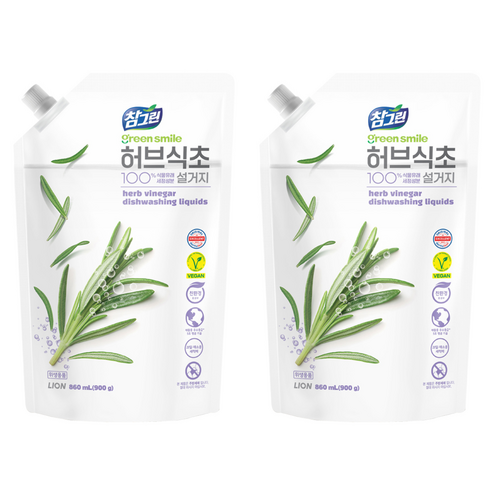 참그린 허브식초 설거지 주방세제 리필, 900g, 2개