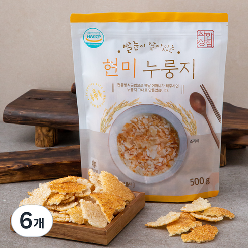 착한상점 쌀눈이 살아있는 현미 누룽지, 500g, 6개