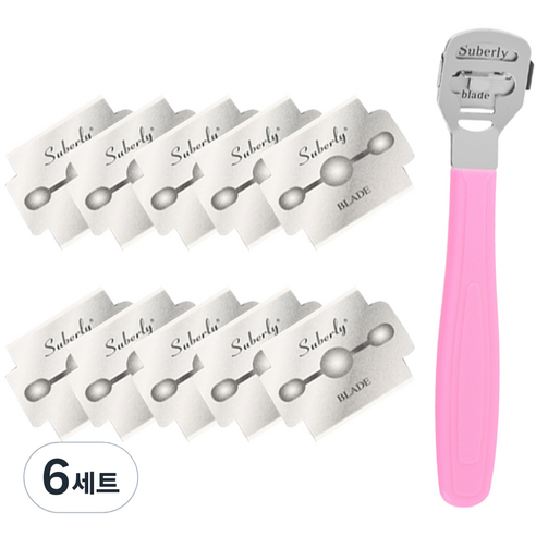 모모리빙 굳은살제거 발 각질 면도기 핑크 + 면도날 10p 세트, 6세트