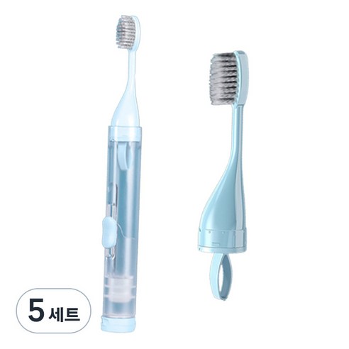 미빌 휴대용 접이식 칫솔 치약 소분 여행용 케이스 + 리필 칫솔 세트 스카이블루, 5세트, 60g