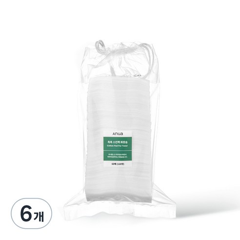 아누아 촉촉 물결모양 스킨전용 화장솜, 60개입, 6개