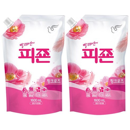 피죤 레귤러 섬유유연제 핑크로즈 리필, 1.6L, 2개