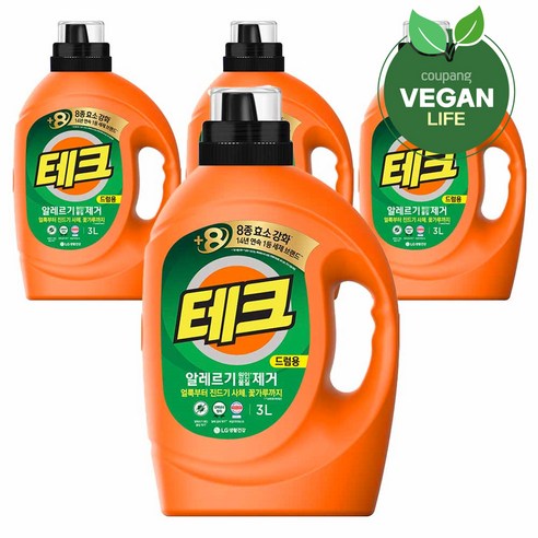 테크 알레르기 원인 제거 드럼용 액상세제 본품, 3L, 4개