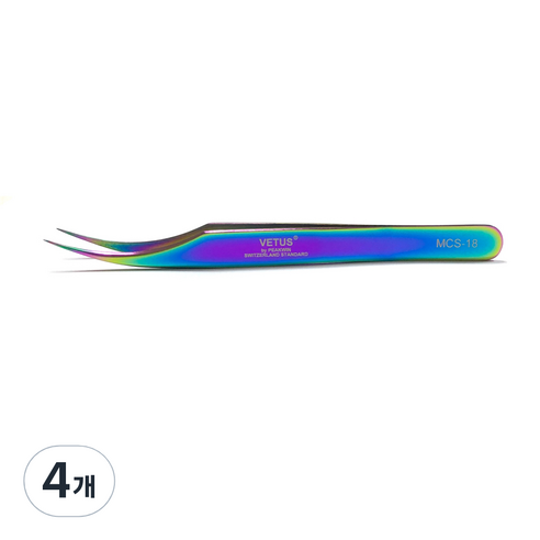 비투스 속눈썹 핀셋 MCS-18, 레인보우, 4개
