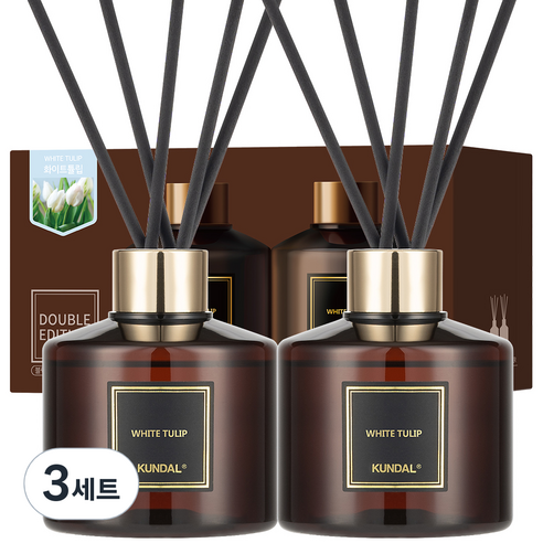 쿤달 퍼퓸 디퓨저 200ml 2개 + 섬유스틱 10개, 화이트튤립향, 3세트