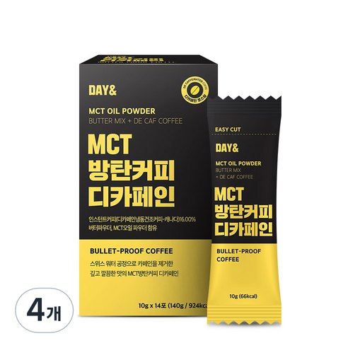 데이앤 MCT 오일 방탄커피 디카페인 커피믹스, 10g, 14개입, 4개
