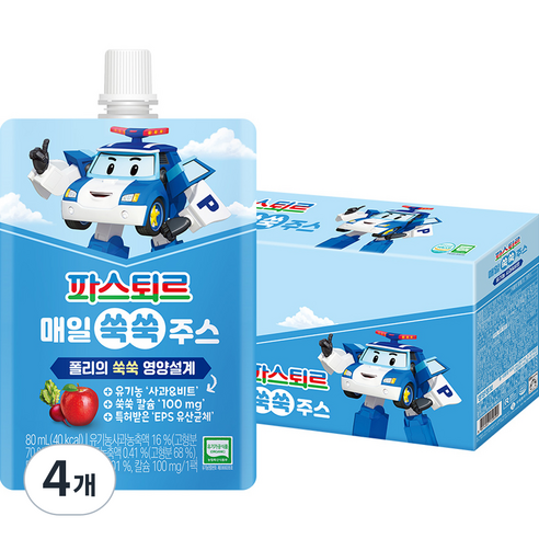 파스퇴르 유아용 매일 쑥쑥 주스 10p, 800ml, 4개