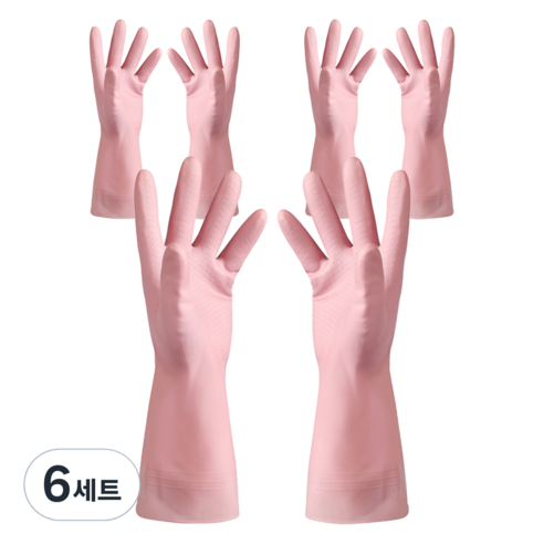 모나홈 예쁘고 편리한 다용도 라텍스 고무장갑 양손착용 세트, 슈가핑크, 중(M), 6세트
