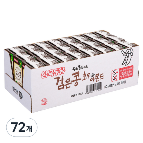 삼육두유 검은콩 호두와 아몬드, 72개, 190ml