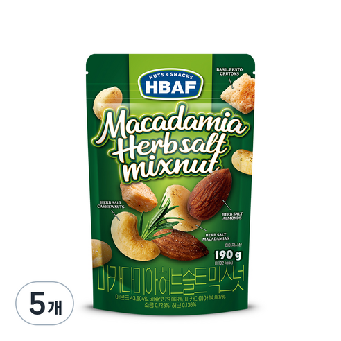 바프 마카다미아 허브솔트 믹스넛, 190g, 5개
