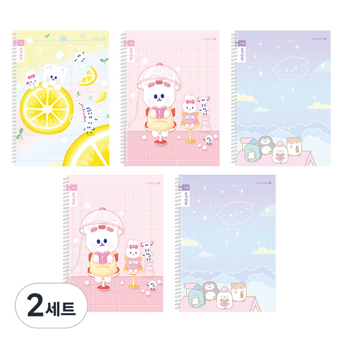 모닝글로리 채움노트 초등 스프링 노트 1-2 쓰기 10칸 3종 + 랜덤발송 2p 세트 B, 레몬 솜솜이, 솜솜 미용실, 리틀뭉스 밤하늘, 2세트