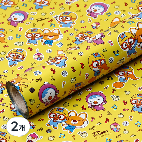 위드 뽀로로 증착롤 포장지 대 53cm x 12m, 옐로우, 2개