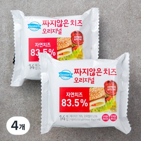 덴마크 짜지않은 치즈 오리지널 14매입, 252g, 4개