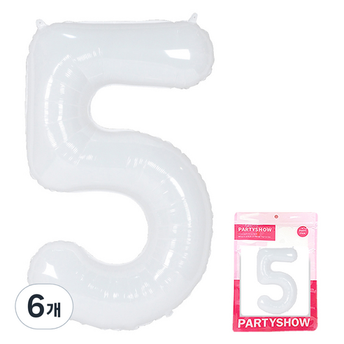 파티쇼 숫자 은박풍선 대형 5, 화이트, 6개